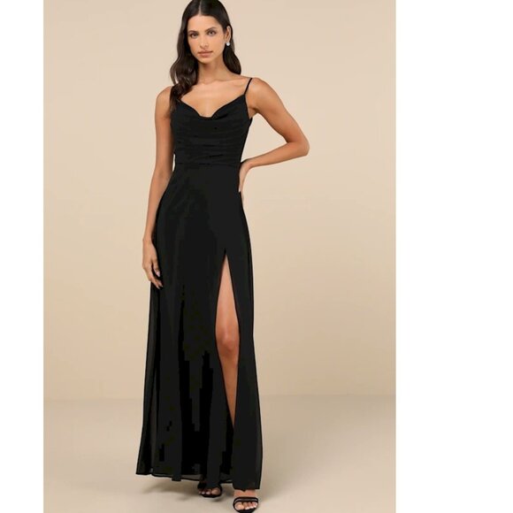 Lulus Notorious Poise Black Sleeveless Cowl Neck Maxi Dress Size Small NWOT - Picture 1 of 6
